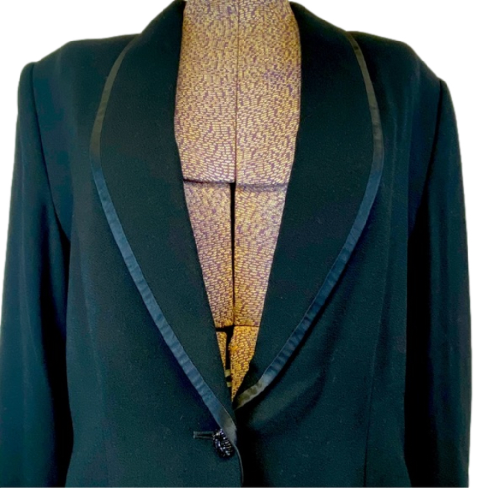 NEW VTG 100% Pure Wool Tuxedo Jacket Beaded Button Satin Lapel Luxury Lined